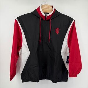 Champion Indiana Hoosiers NCAA Quarter Zip Windbreaker hooded Jacket Mens XLarge